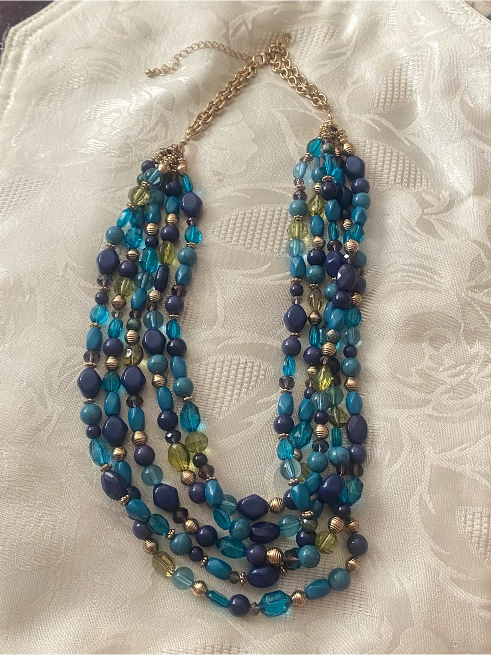 Charming Charlie Boho 5 Strand Statement Necklace 20” To 24” Blue Faceted Beads
